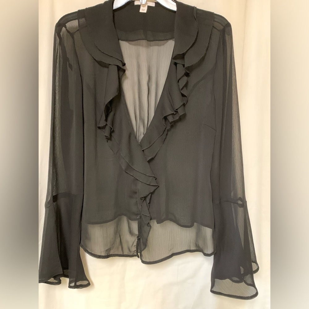 Bar III Sheer Black Ruffled Blouse Size L